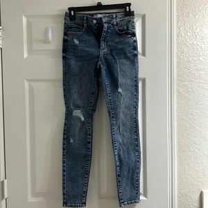 High Rise Denim Dark Wash Ripped Jeans